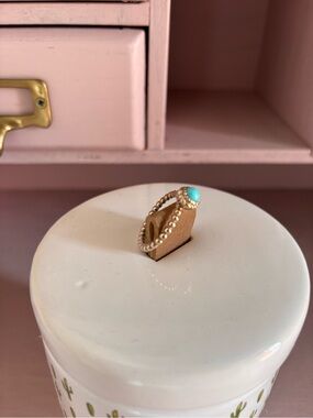 Pandora Silver Beaded Ring with Turquoise Cabochon